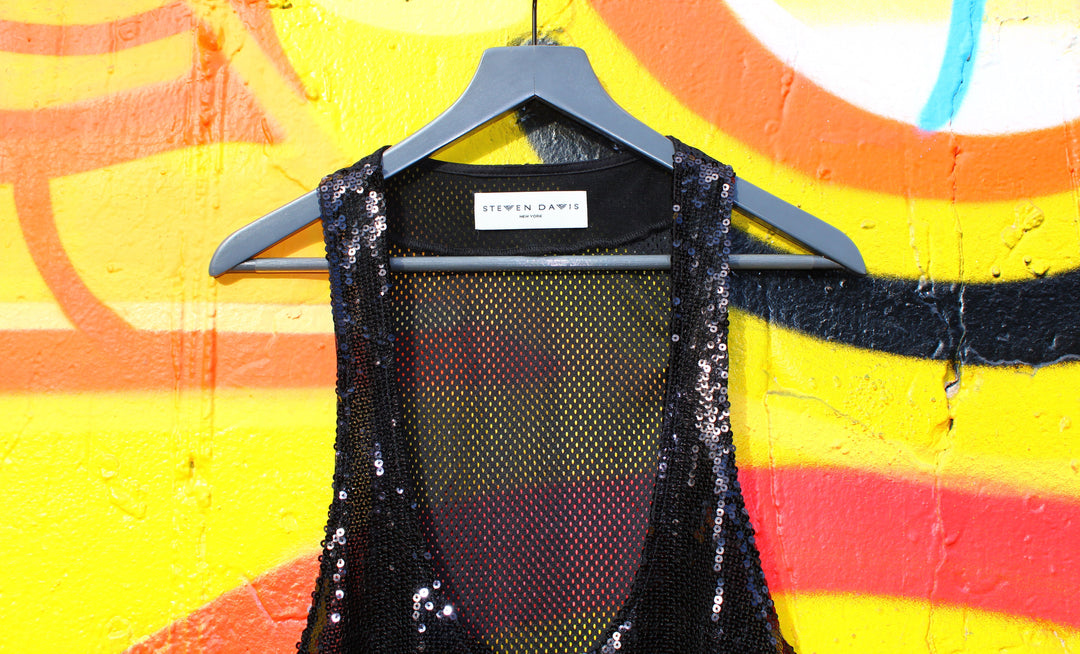 Men's Deep Cut  Sequin and Sport Mesh  Tank