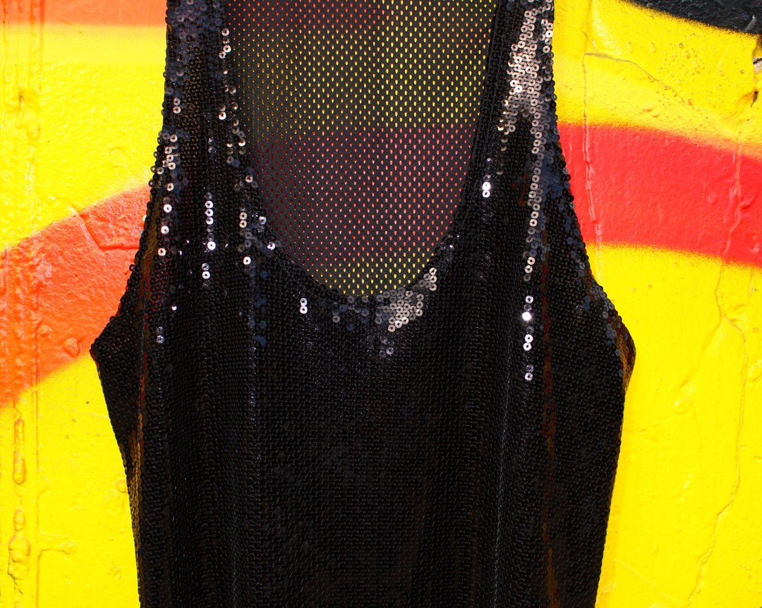 Men's Deep Cut  Sequin and Sport Mesh  Tank